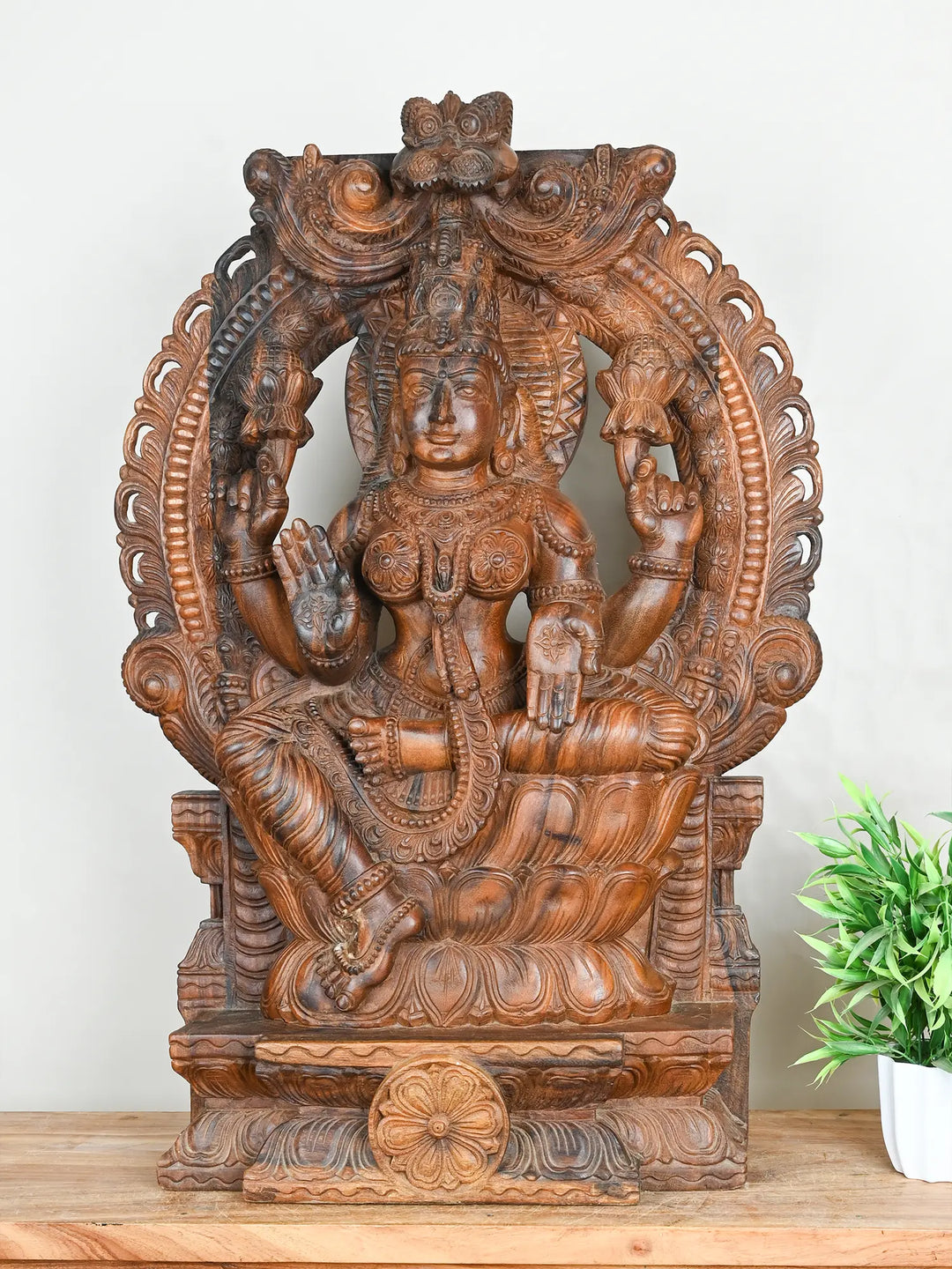 Mahalakshmi wood carving statue