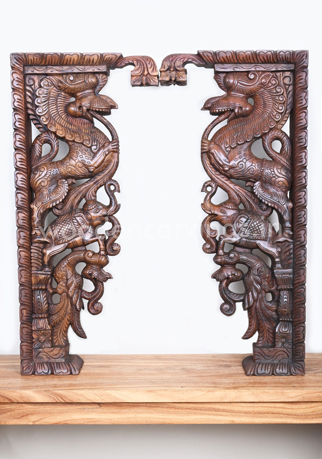 Stunning Decorative Ancient Animal Yaazhi Paired Wooden Home Decor Wall Mounts 35"
