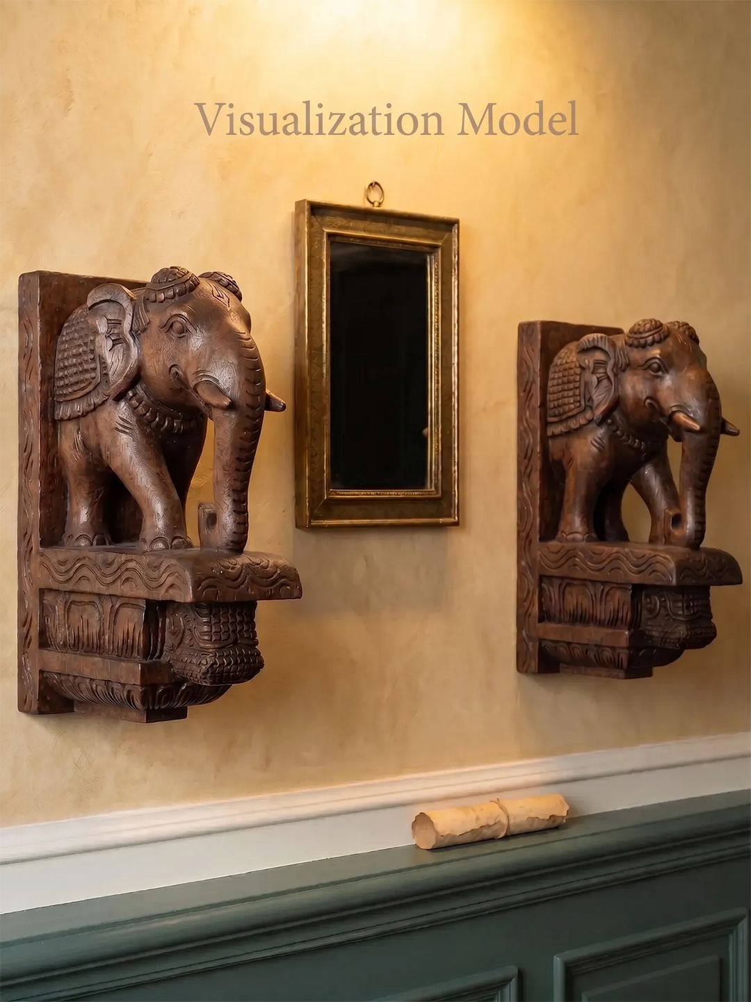 Traditional  Hand-Carved Wooden elephant Wall brackets  11"