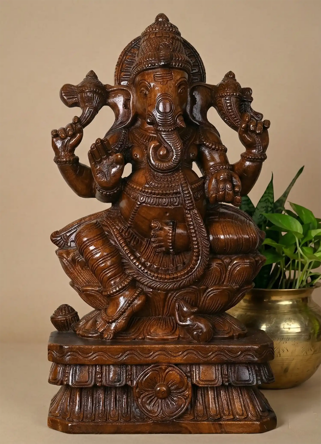 24" Wooden Ganesha Sculpture