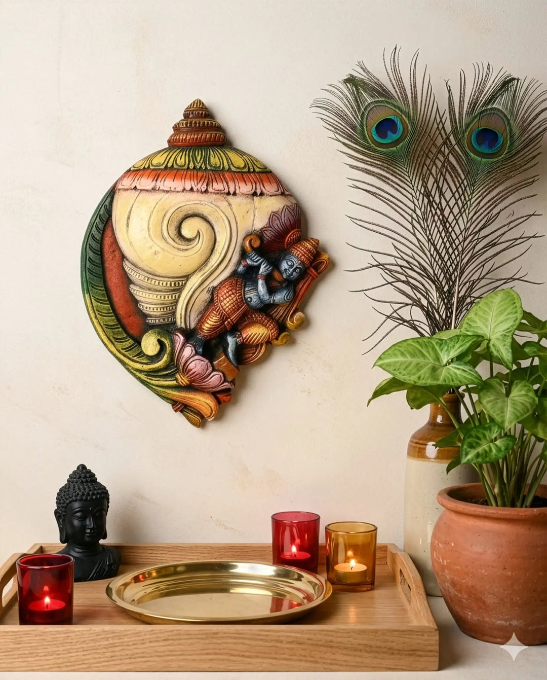 Krishna Emerging from Sacred Conch (Shankha) Wall Sculpture
