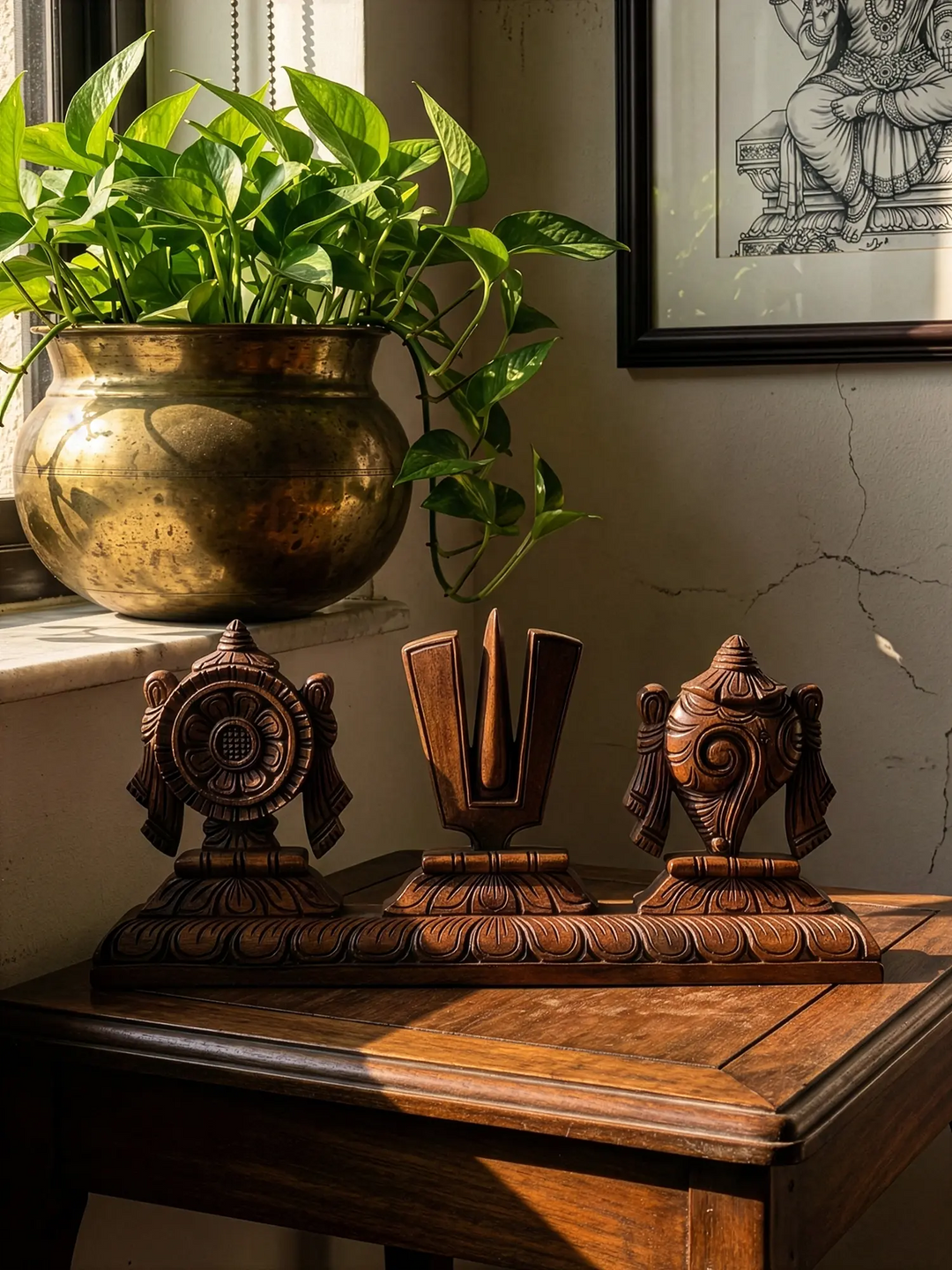 Vaishnava Namam with Sangu & Chakram Wooden Stand 