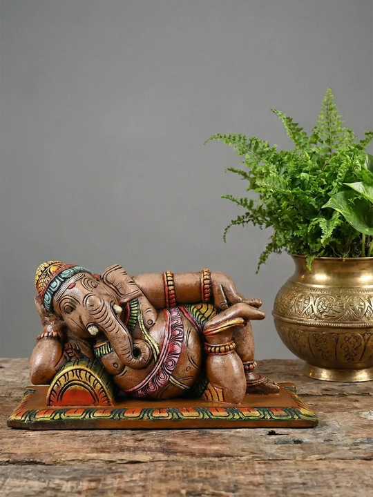 wooden reclining ganeh statue