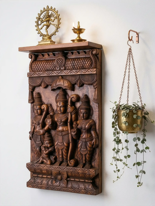 Hand Carved Wooden Ram Darbar Wall Hanging Panel