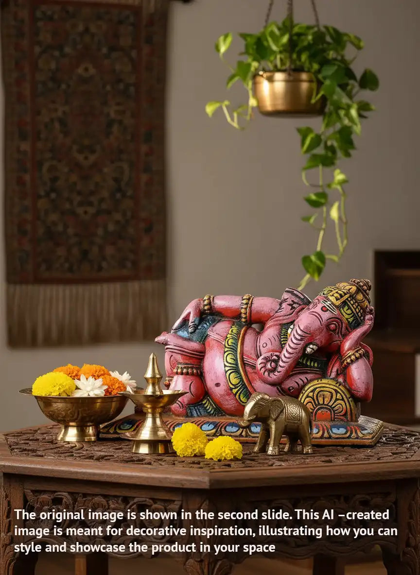 Reclining ganesh wooden statue