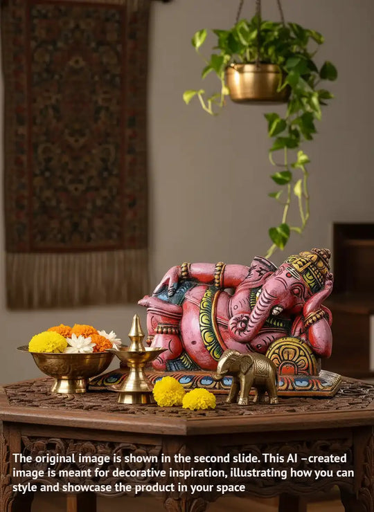 Reclining ganesh wooden statue