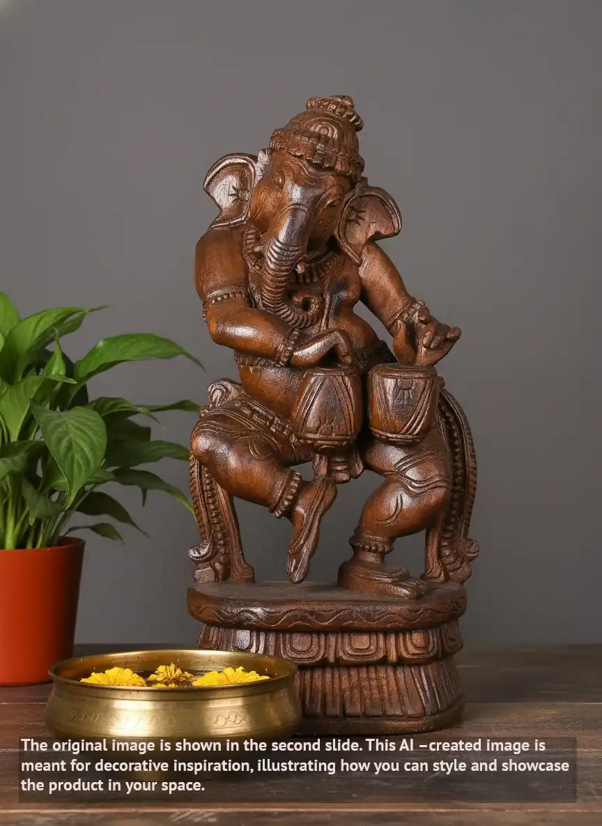 wooden musical ganesh statue