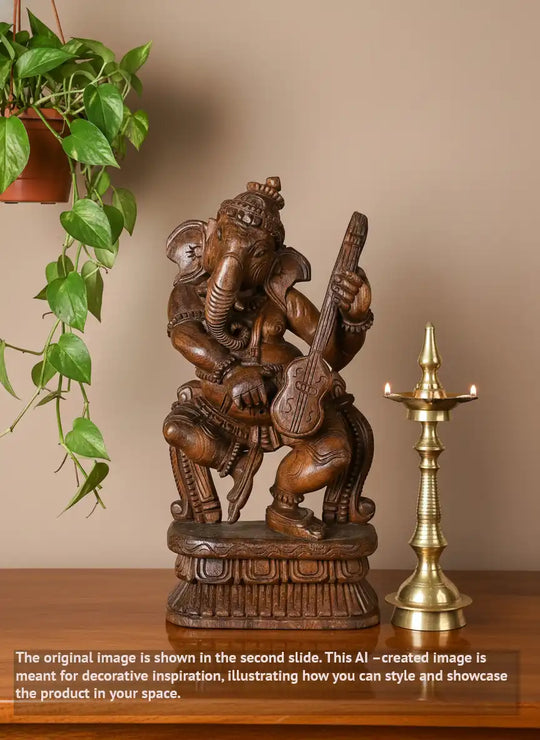 wooden musical ganesh idol