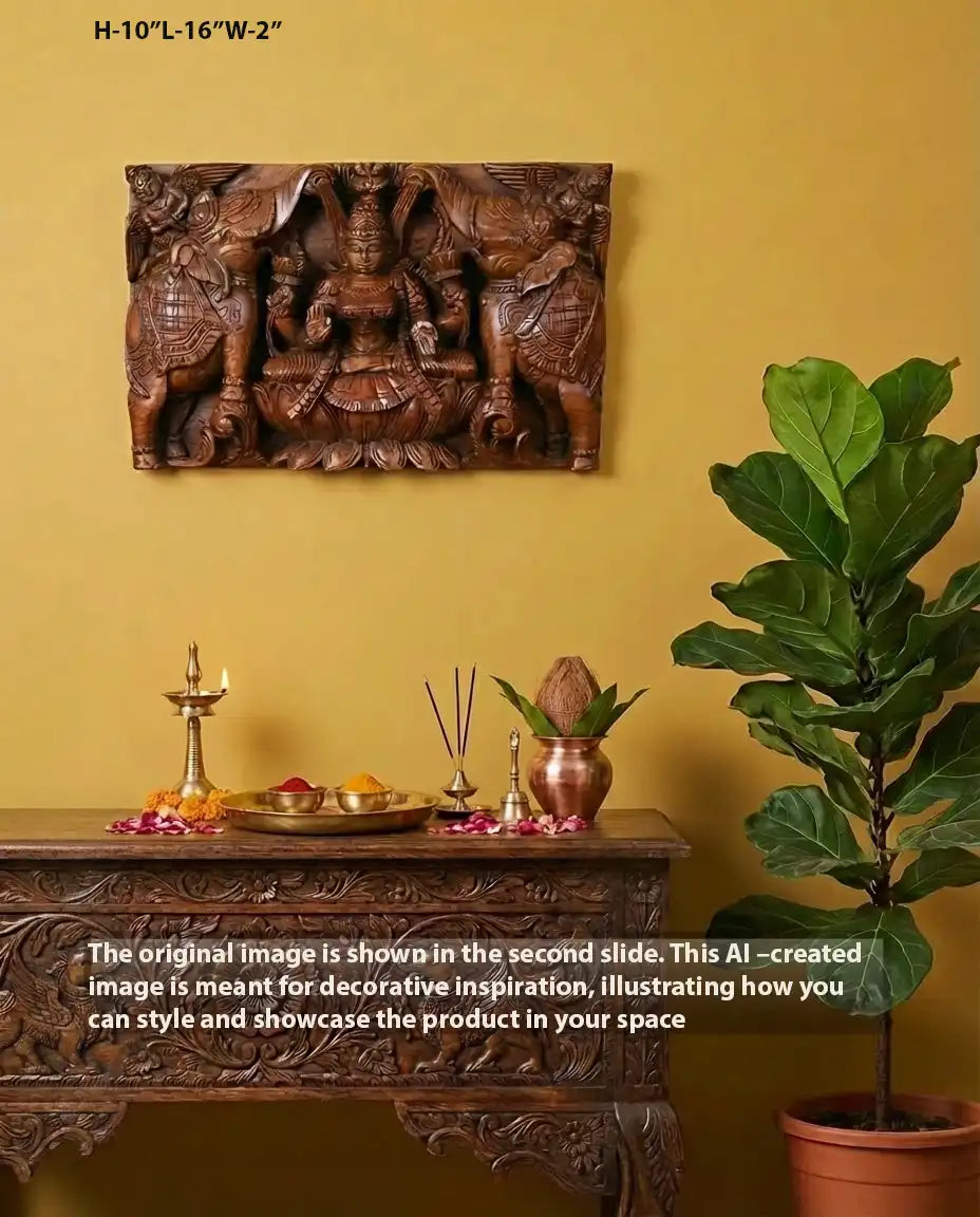 Gajalakshmi Wooden Relief Panel
