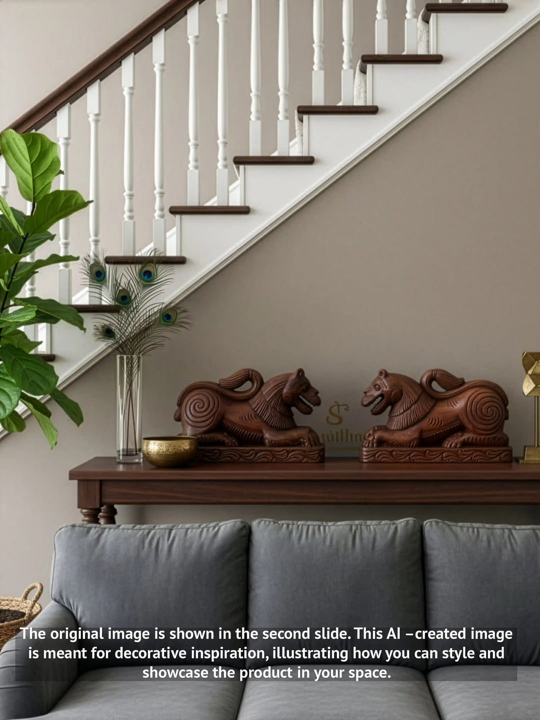 wooden pair of lion decoratives