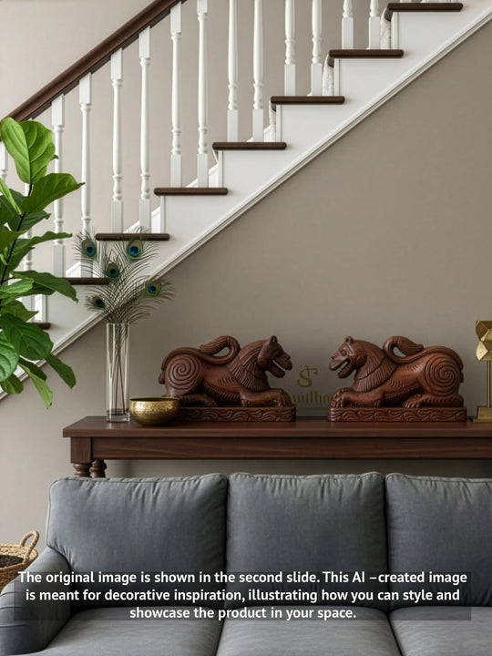 wooden pair of lion decoratives