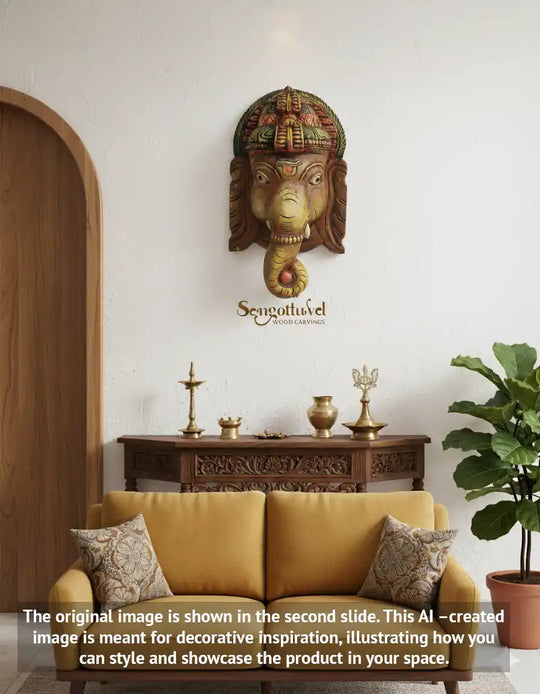 wooden lord ganesha face mask