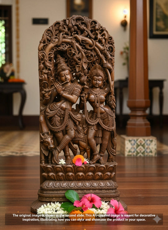 Wooden jaliwork Lord Krishna and Radha
