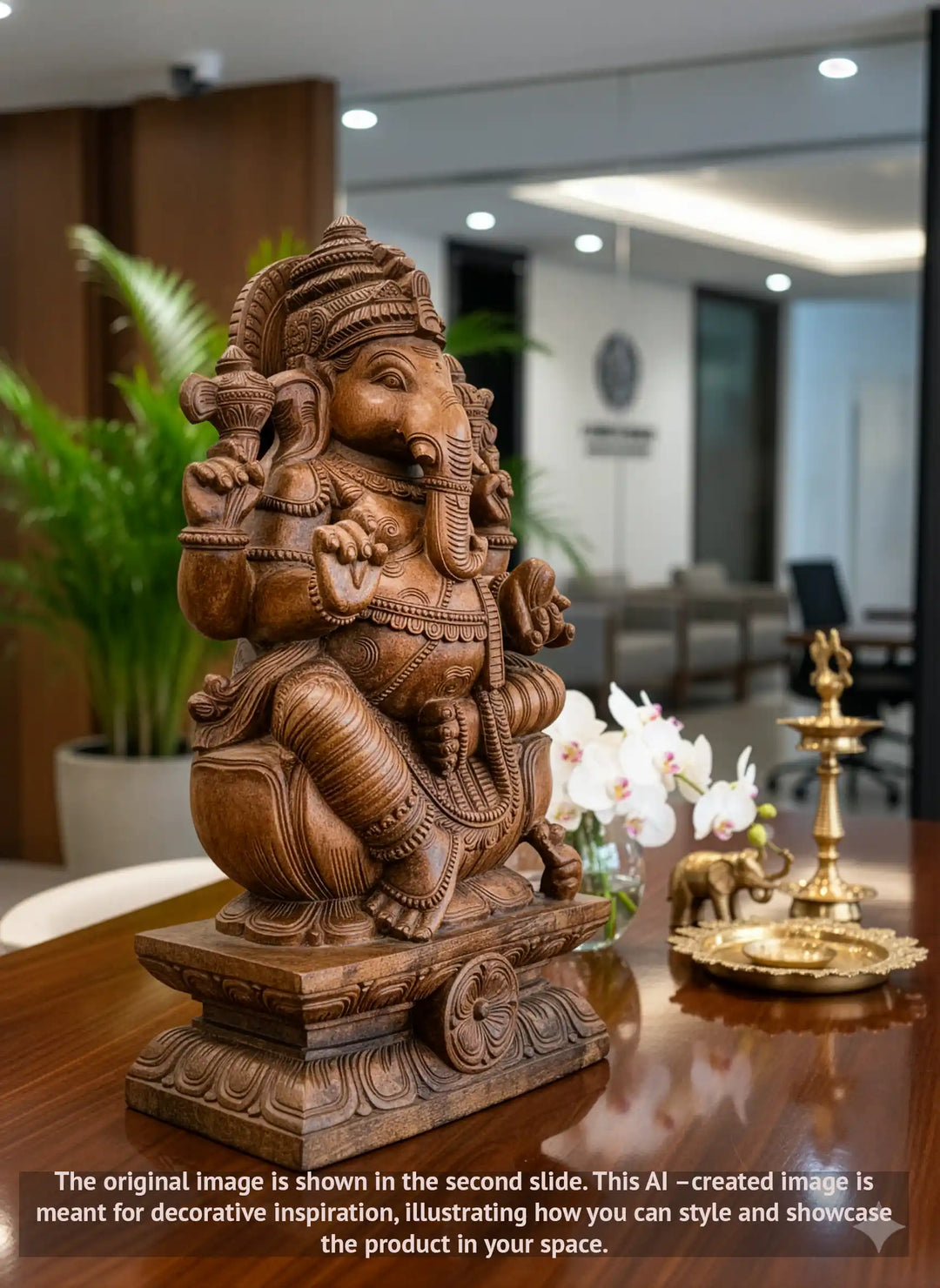 wooden Ganesha on Lotus Pedestal