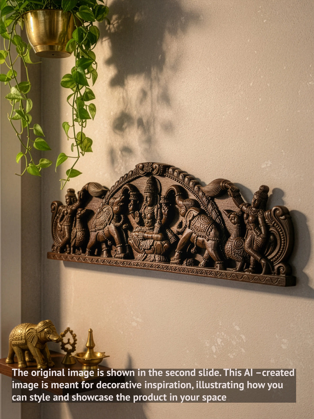 wooden gajalakshmi wall panel