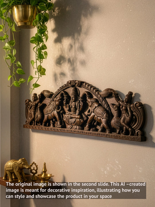 wooden gajalakshmi wall panel