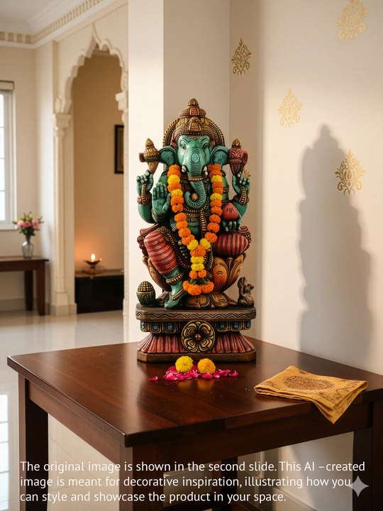 Majestic Lord Ganapati Sitting Gracefully on Lotus Base 25"