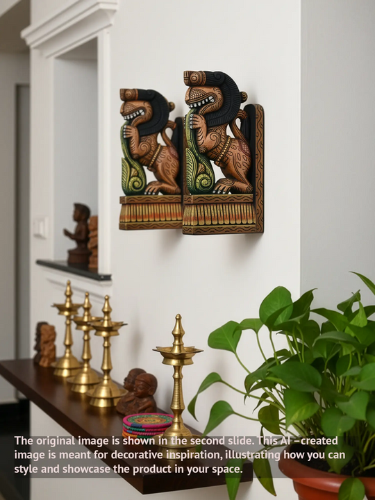 Pair of wooden Yali wall brackets