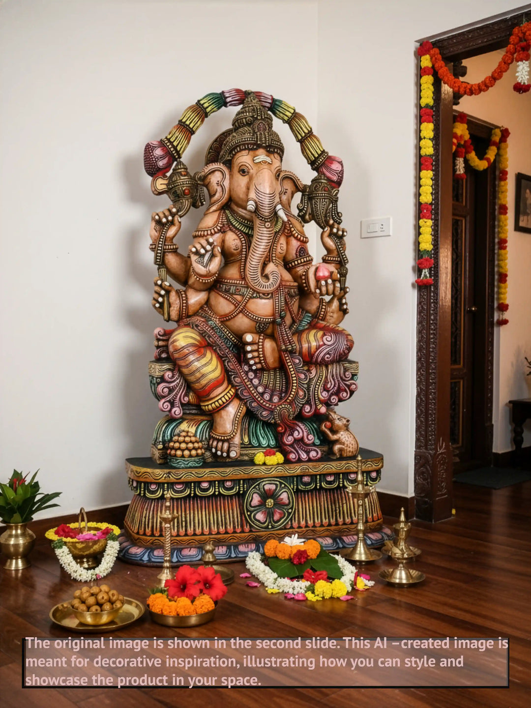 Majestic Mahaganapathi Wooden Sculpture