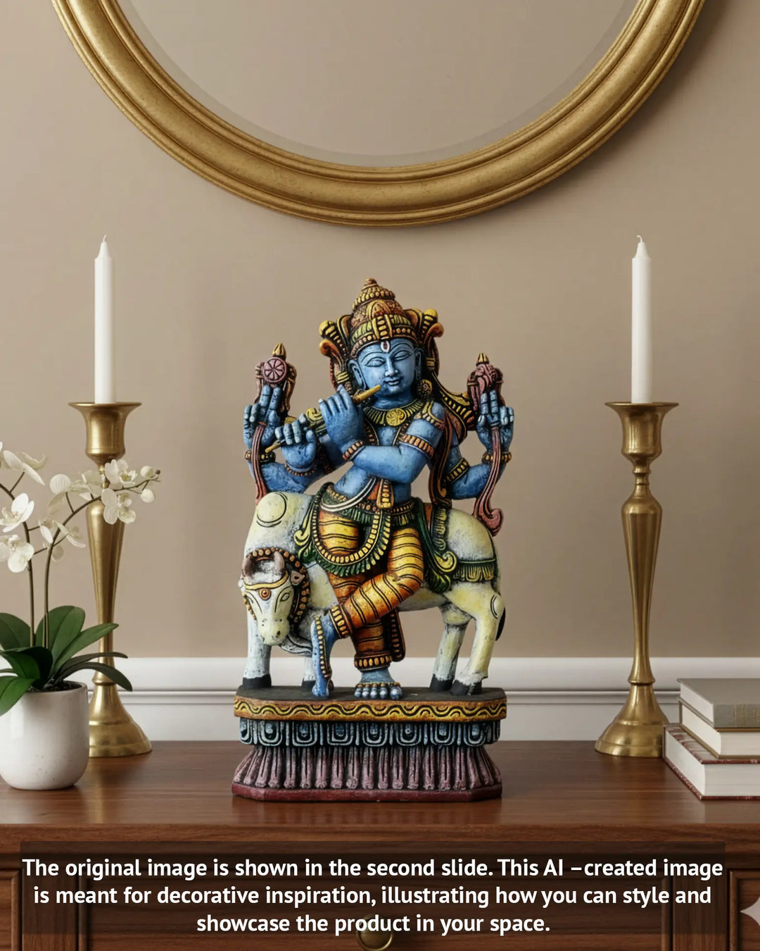 wooden colourful krishna statue