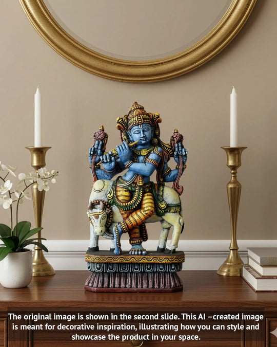 wooden colourful krishna statue