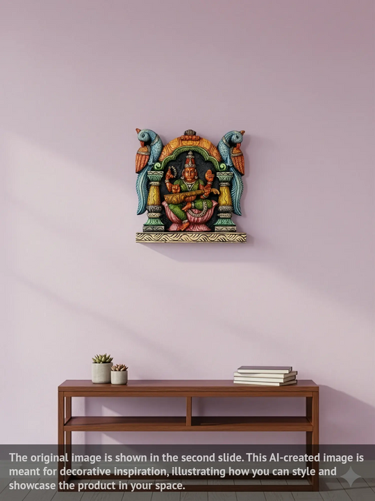 Vibrant Colored Goddess Saraswathi Wall Hanging 12"
