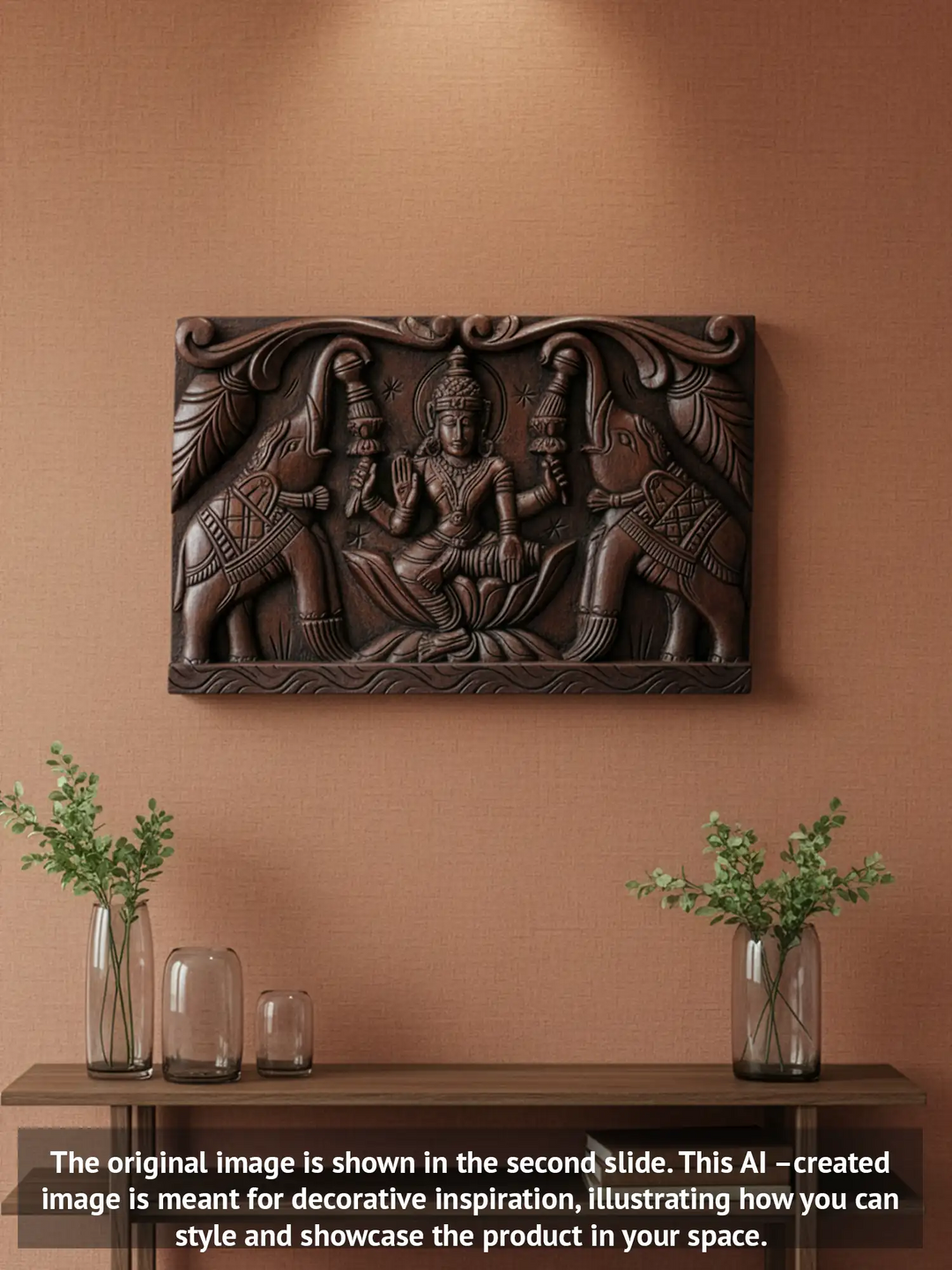 Gajalakshmi with Elephants Wooden Panel