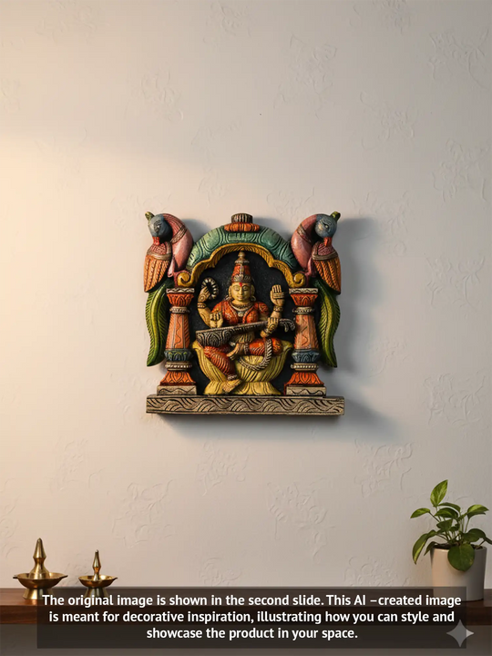 Wooden wall mount Goddess Saraswathi