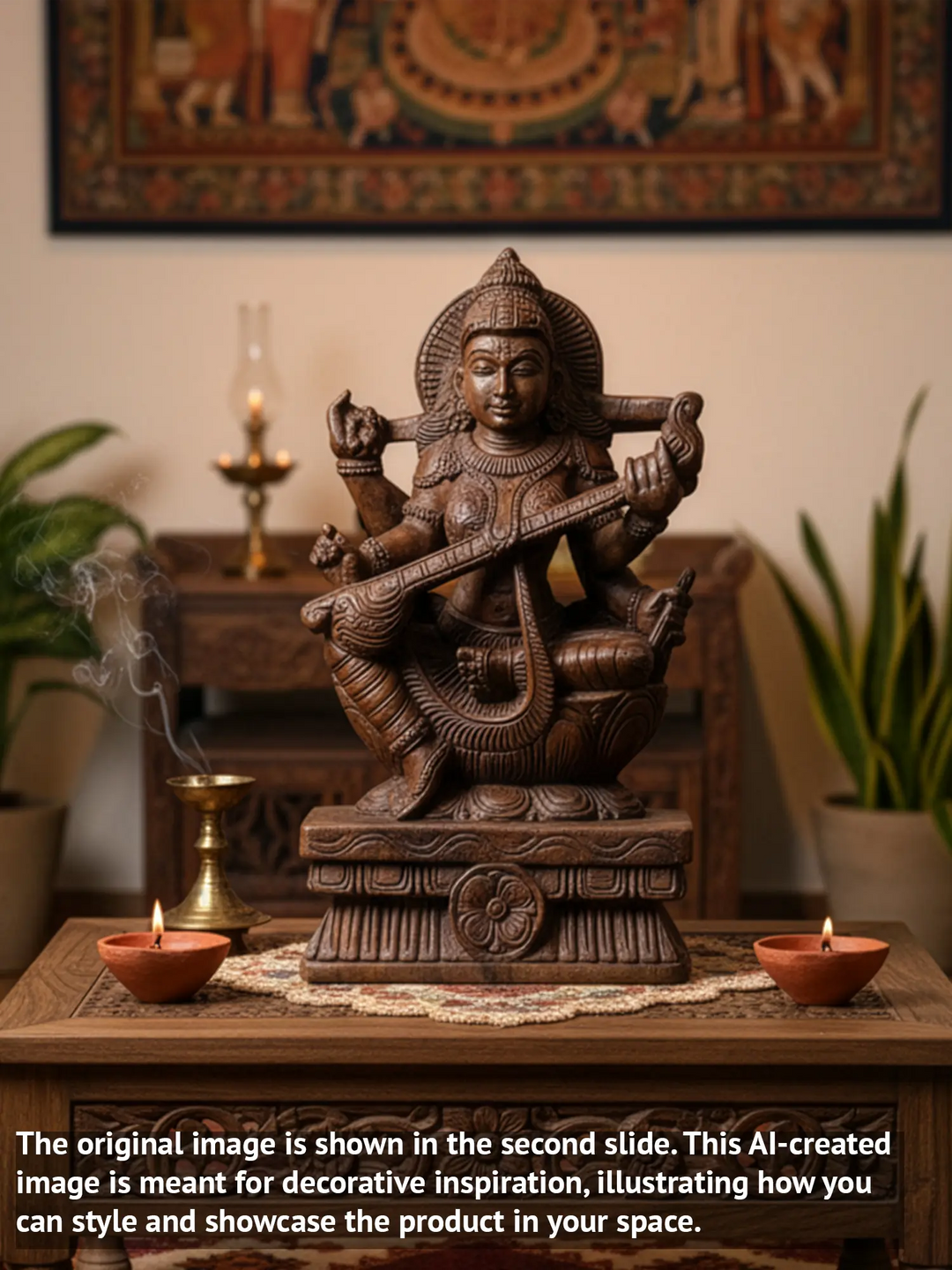 Goddess Saraswathi wooden idol