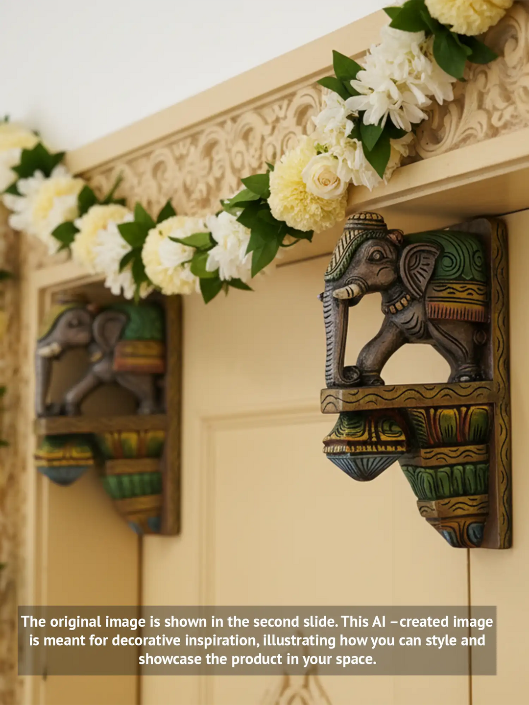 wooden coloured pair of elephant wall brackets