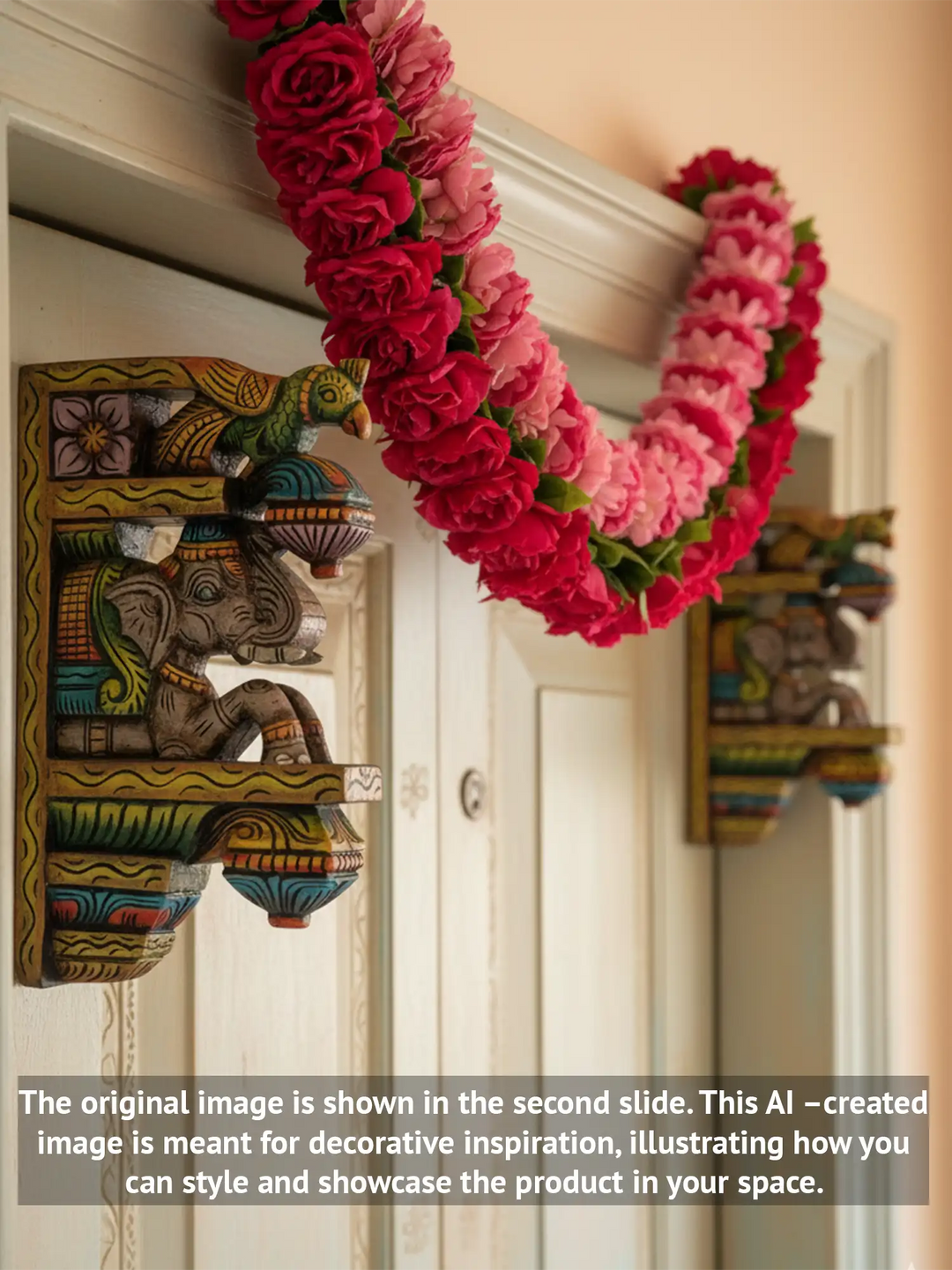 wooden elephant with peacock wall brackets