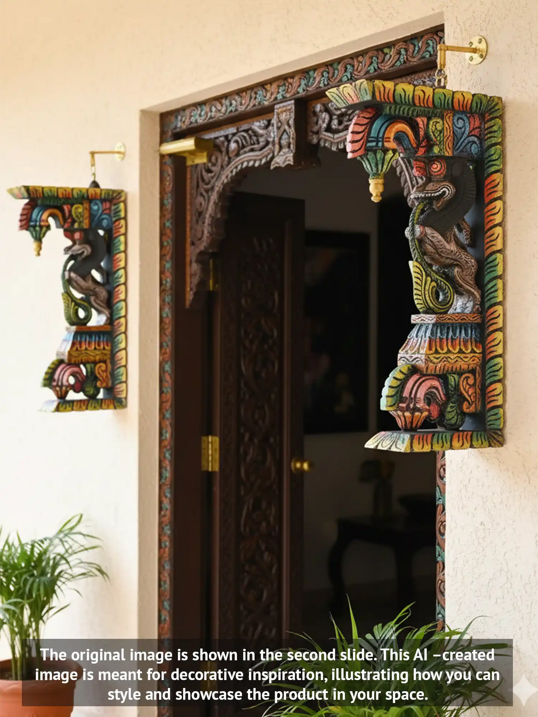 pair of wooden yaali brackets