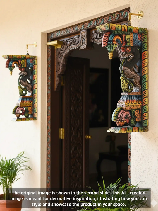 pair of wooden yaali brackets