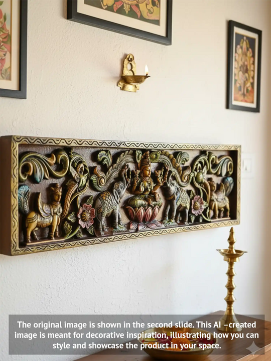 41" Multicoloured Gajalakshmi wooden wall panel