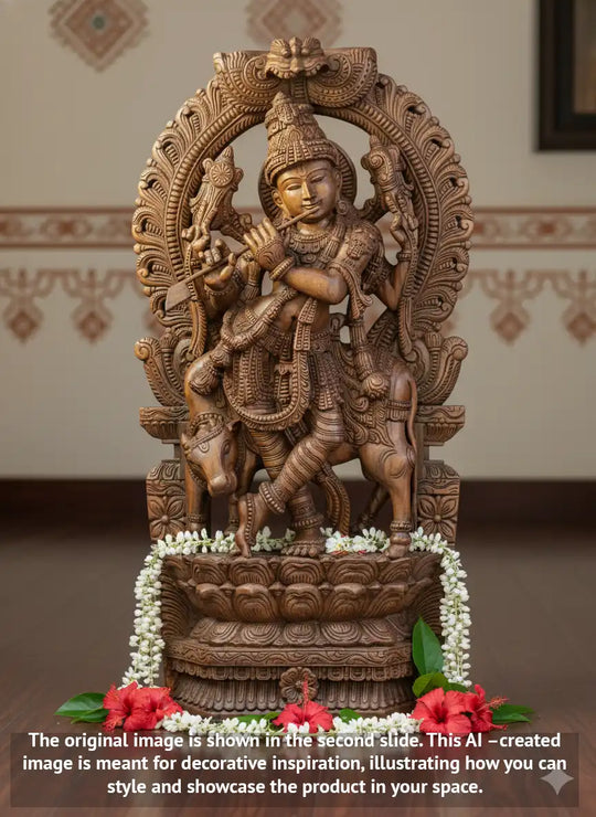 Prabhavali Krishna wooden Statue