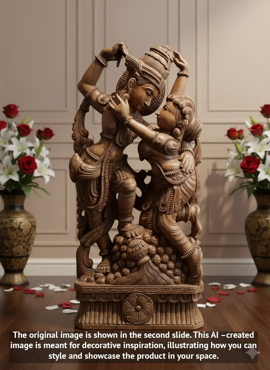 Lord Krishna & Radha Wooden statue, Standing on Stones