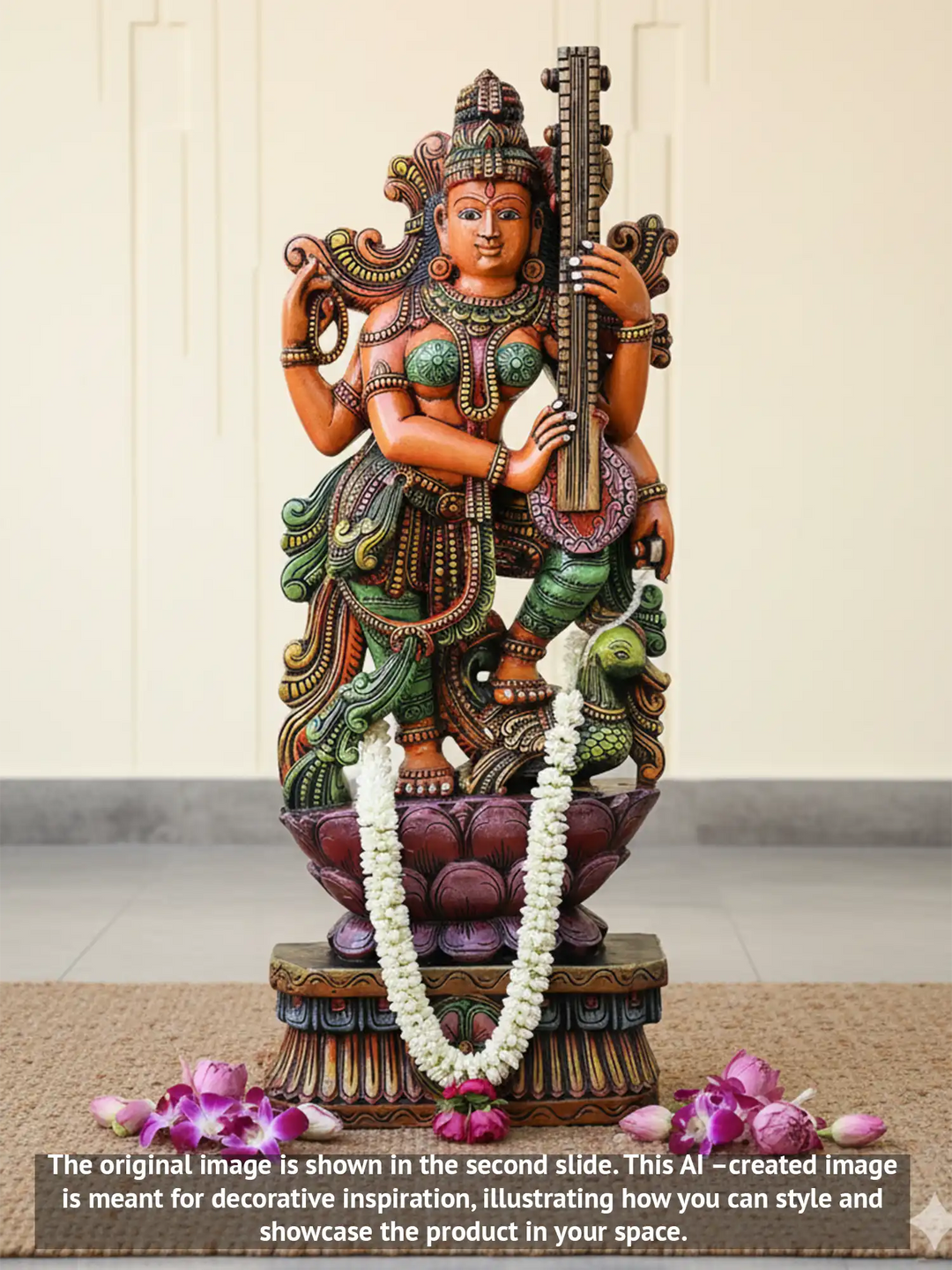 Wooden saraswathi statue
