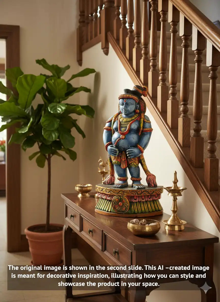 wooden lord krishna statue