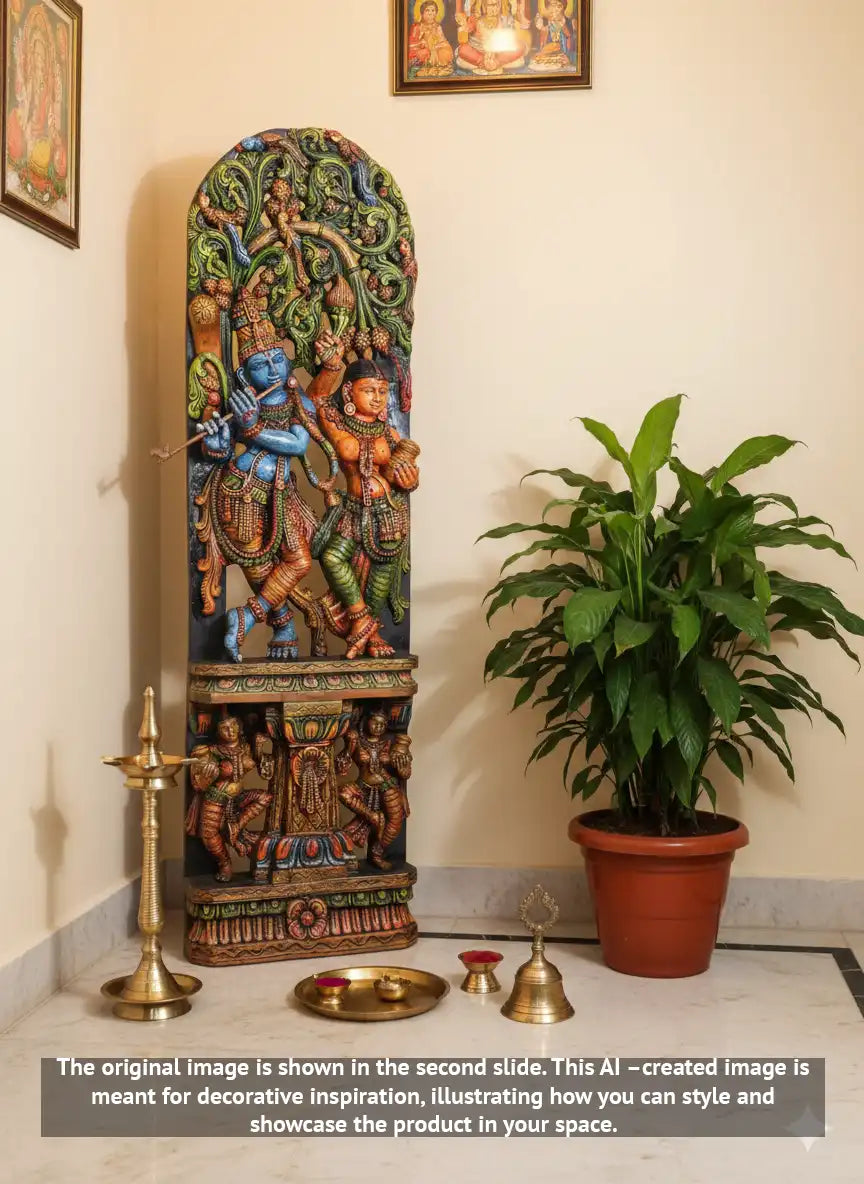 wooden  Radha Krishna Multicoloured Jali Work 