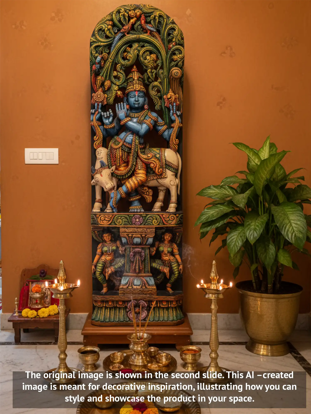 Lord Krishna Standing with Cow