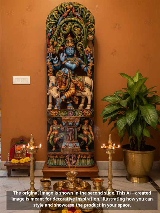 Lord Krishna Standing with Cow