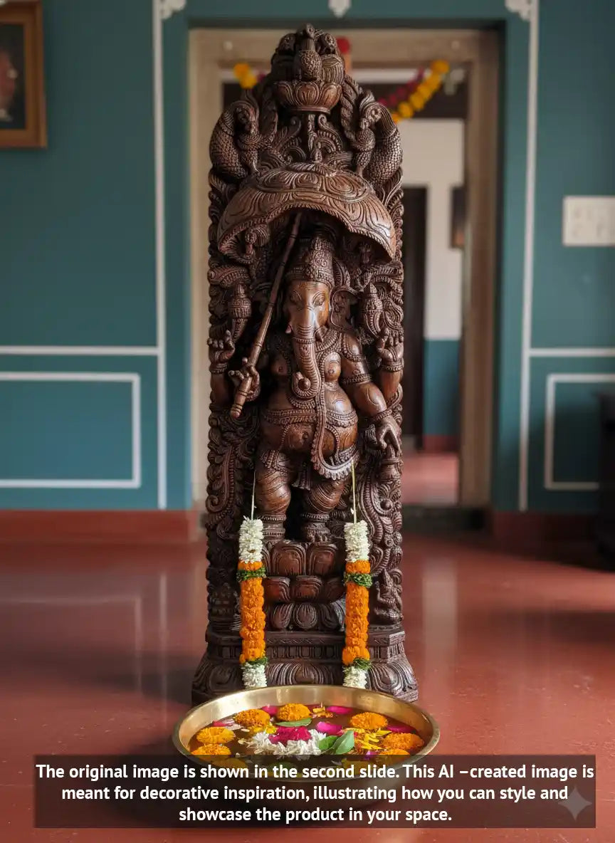Murthi Ganesha on Double Petal Lotus Holding Umbrella 