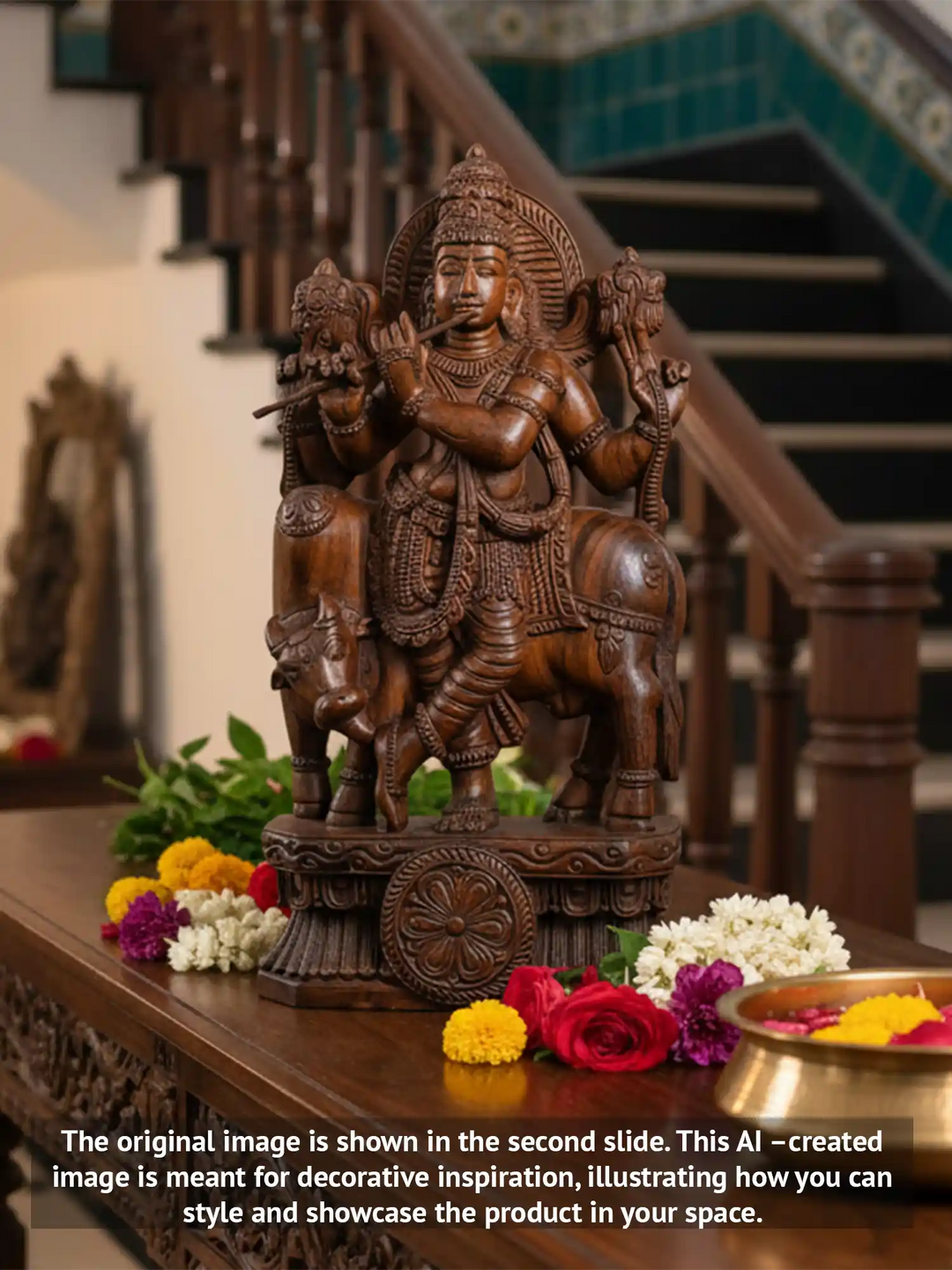 24" wooden Lord krishna statue