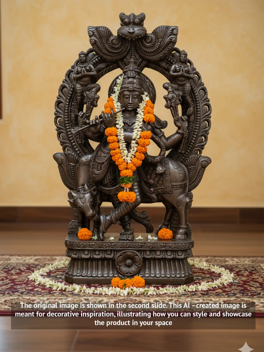 Shri Krishna Playing With Flute Arch Wooden 49"