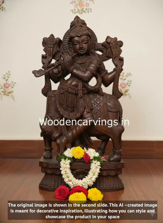 Shri Krishna Govindha Wooden Sculpture 37"
