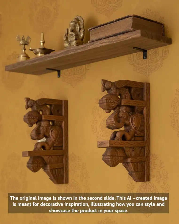 Paired Elephant wooden wall brackets