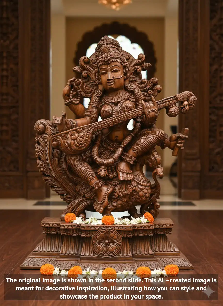 Wooden goddess Saraswathi