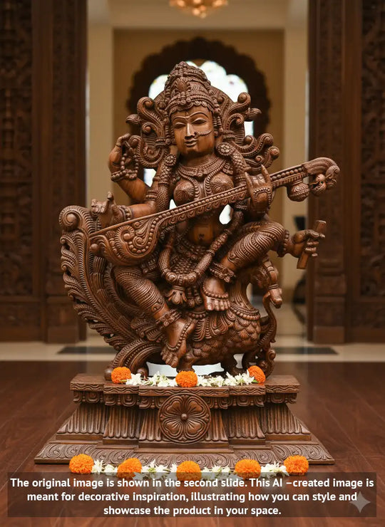 Wooden goddess Saraswathi