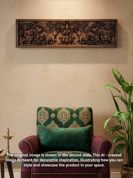 Gajalakshmi with kamadhenu wooden panel