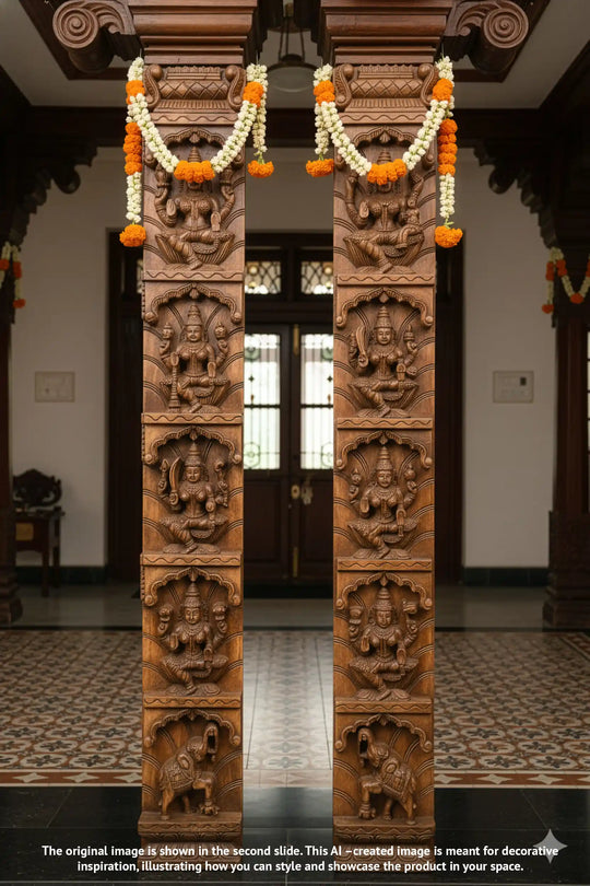 Pair of wooden Asta Lakshmi panels